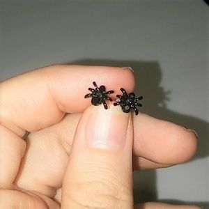 Little Black Spider earrings rhinestone bodies
